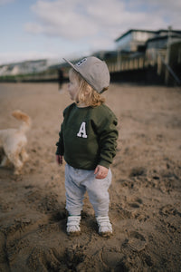 Chenille Initial Khaki Jumper