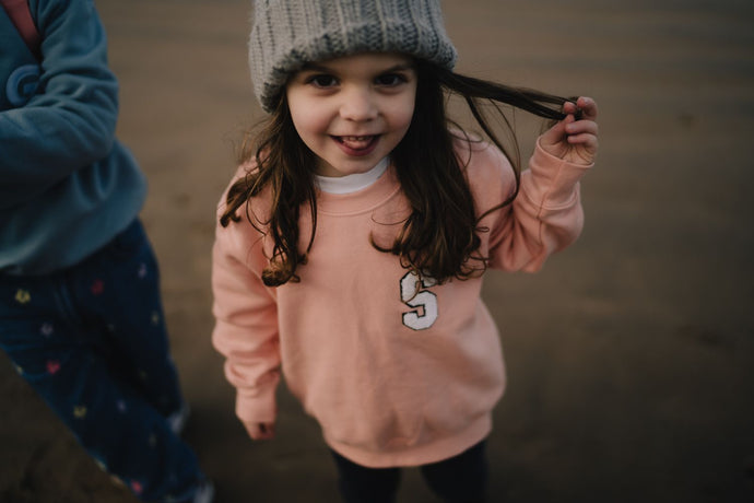 Chenille Initial Peachy Pink Jumper