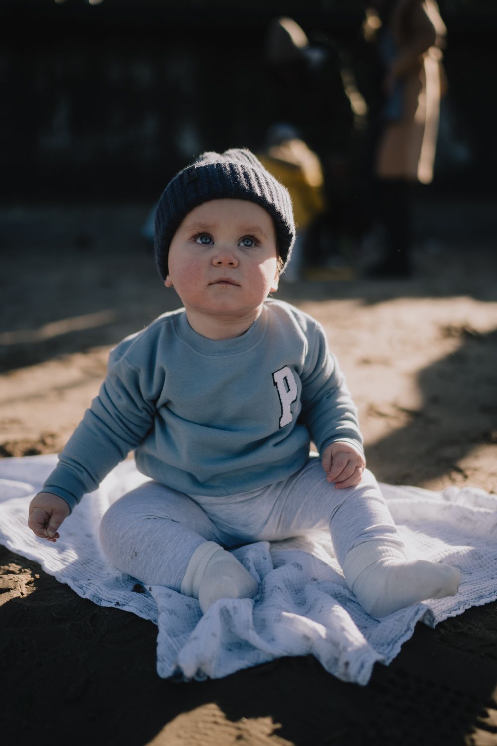 Chenille Initial Dusty Blue Jumper